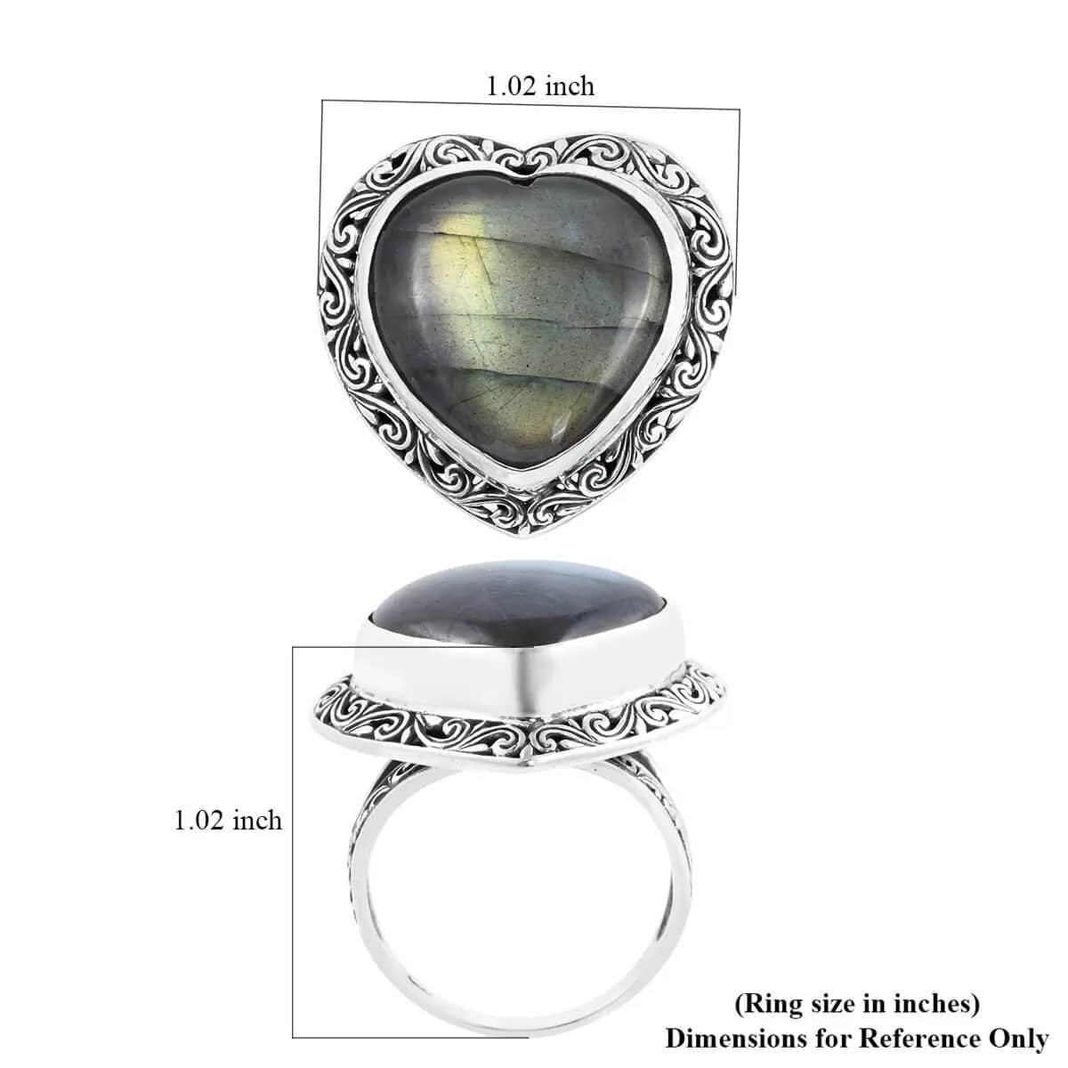 Bali Legacy Malagasy Labradorite Heart Ring, Sterling Silver Ring, Labradorite Ring, Gifts for Her 37.15 ctw (Size 8.0) image number 6