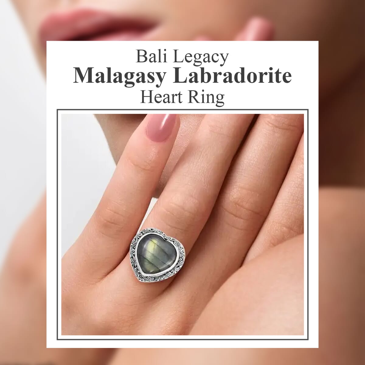 Bali Legacy Malagasy Labradorite Heart Ring, Sterling Silver Ring, Labradorite Ring, Gifts For Her 37.15 ctw (Size 9) image number 1