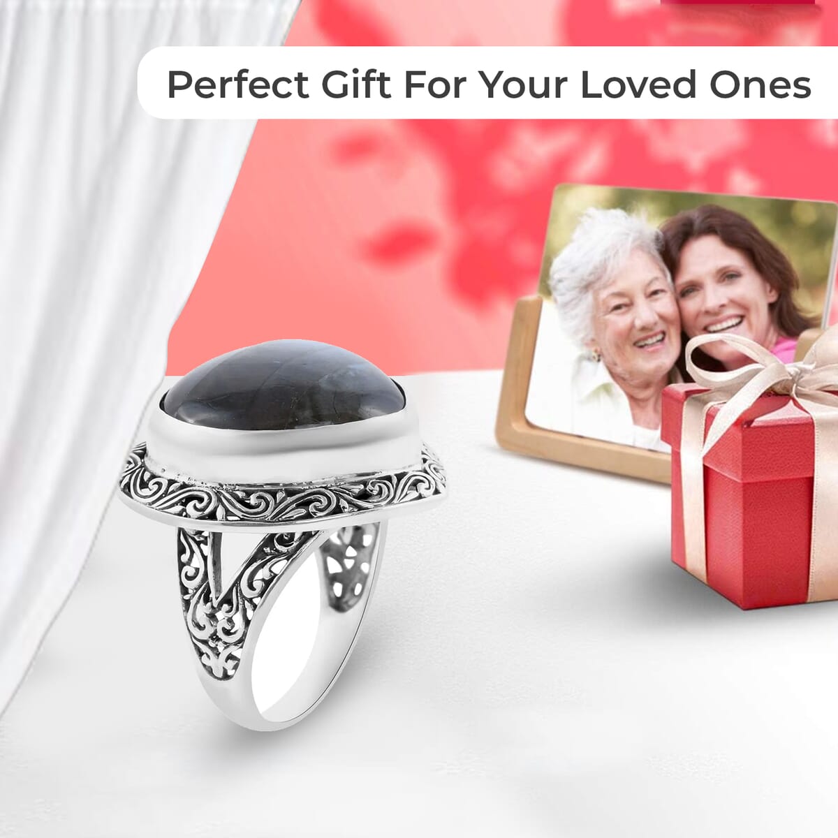 Bali Legacy Malagasy Labradorite Heart Ring, Sterling Silver Ring, Labradorite Ring, Gifts For Her 37.15 ctw (Size 9) image number 3