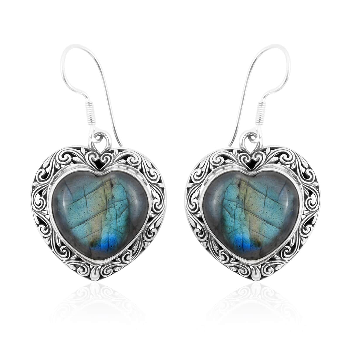 Bali Legacy Malagasy Labradorite Heart Earrings in Sterling Silver 25.00 ctw image number 0
