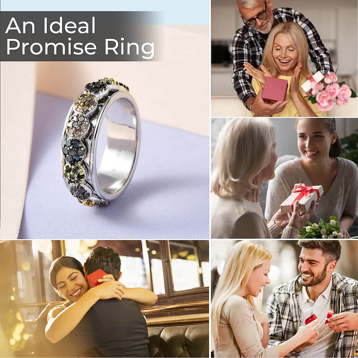 Multi Diamond Spinner Ring , Multi Diamond Floral Ring ,Rhodium and Platinum Over Sterling Silver Ring , Spinner Band Ring , Multi Diamond Ring , Diamond Fidget Ring 1.00 ctw image number 4