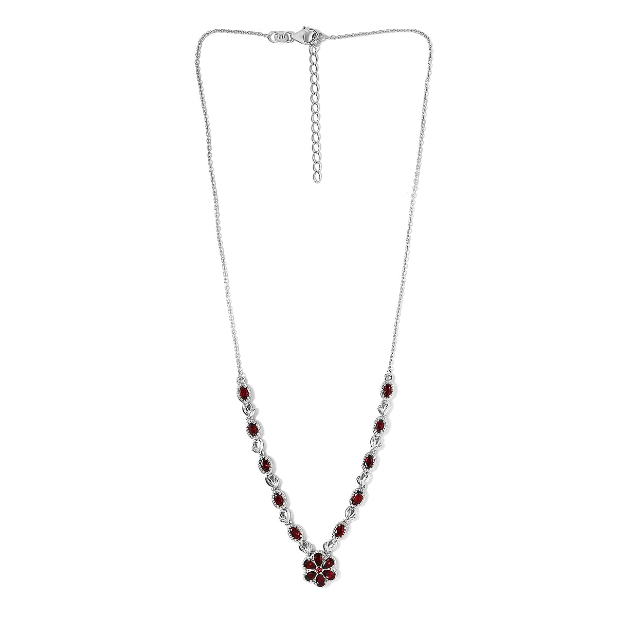 Anthill Garnet Flower Necklace 18 Inches in Platinum Over Sterling Silver 10.15 Grams 4.15 ctw image number 3