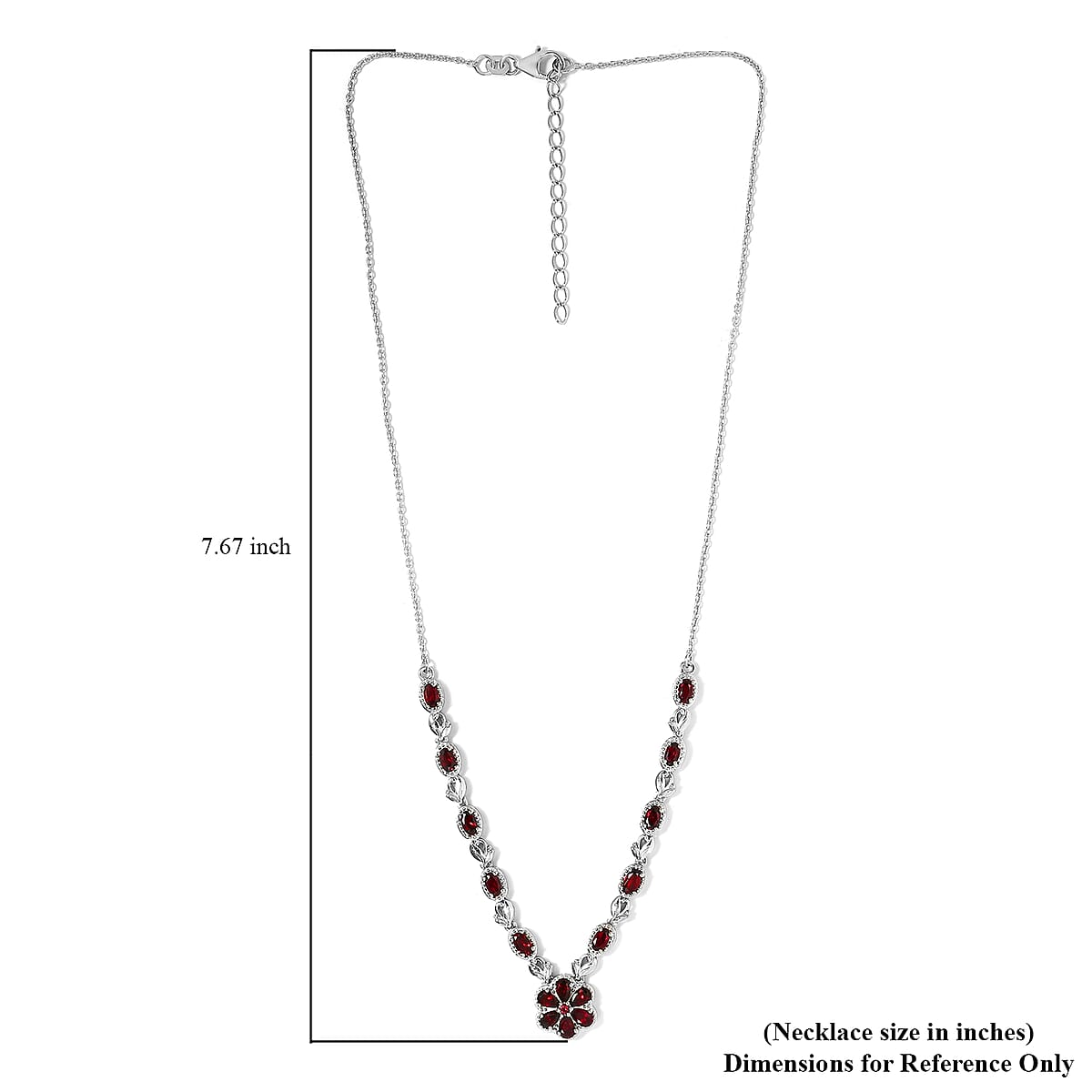 Anthill Garnet Flower Necklace 18 Inches in Platinum Over Sterling Silver 10.15 Grams 4.15 ctw image number 5