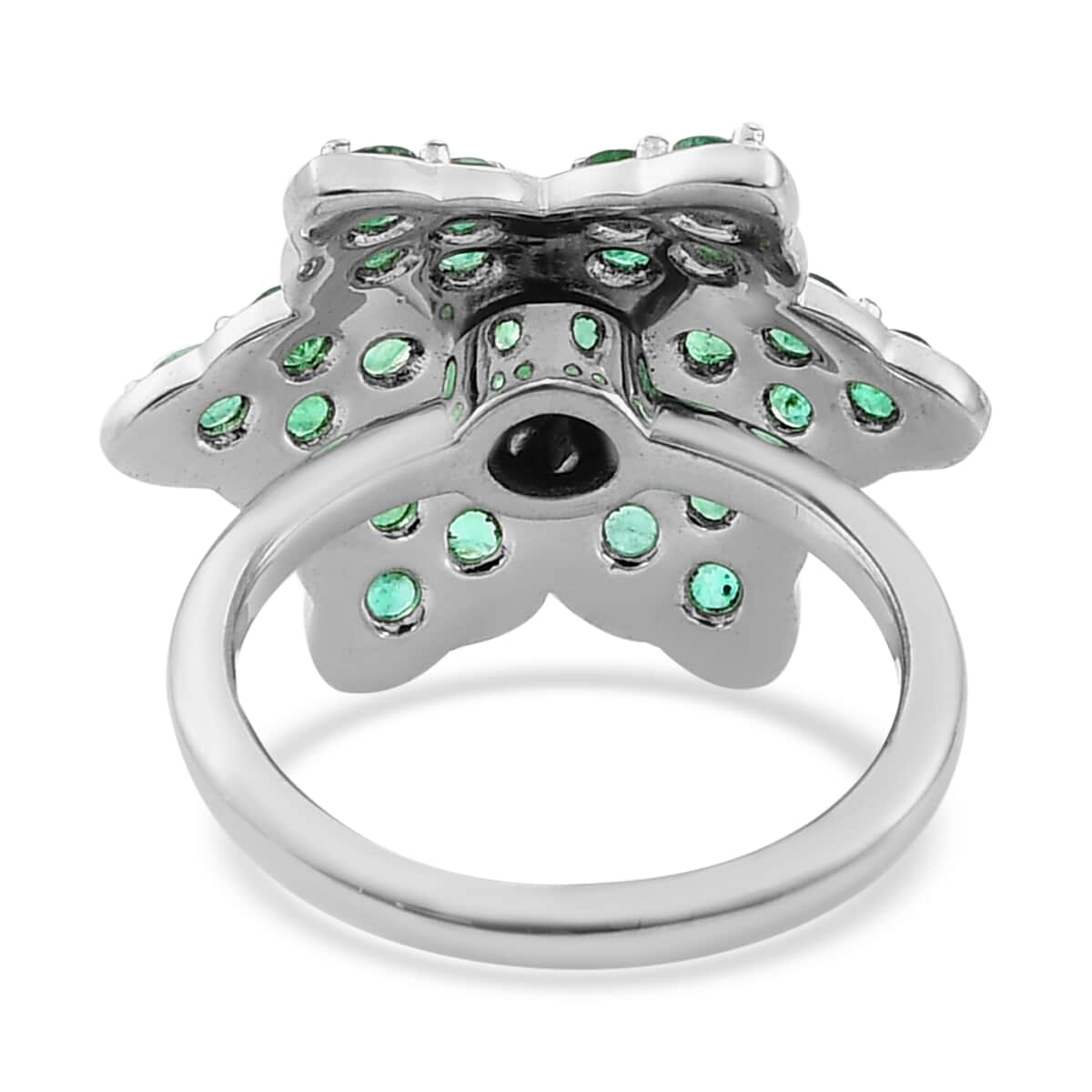 AAA Kagem Zambian Emerald and Natural White Zircon Floral Ring in Platinum Over Sterling Silver (Size 10.0) 1.75 ctw image number 4