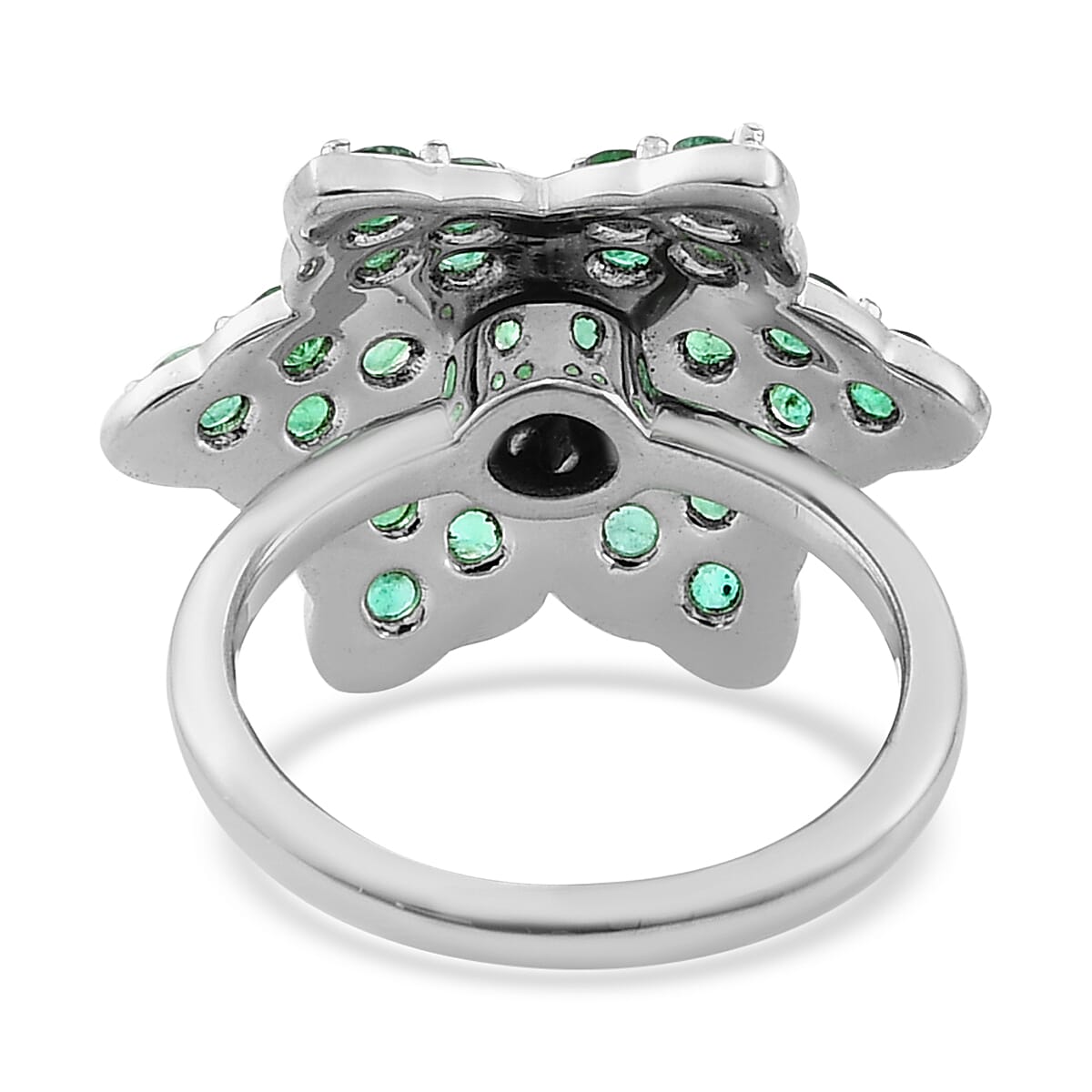 AAA Kagem Zambian Emerald and Natural White Zircon Floral Ring in Platinum Over Sterling Silver (Size 7.0) 1.75 ctw image number 4