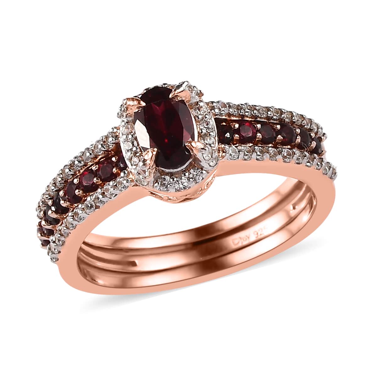 Arizona Anthill Garnet and Natural White Zircon Stackable Ring in Vermeil Rose Gold Over Sterling Silver (Size 8.0) 1.35 ctw image number 0