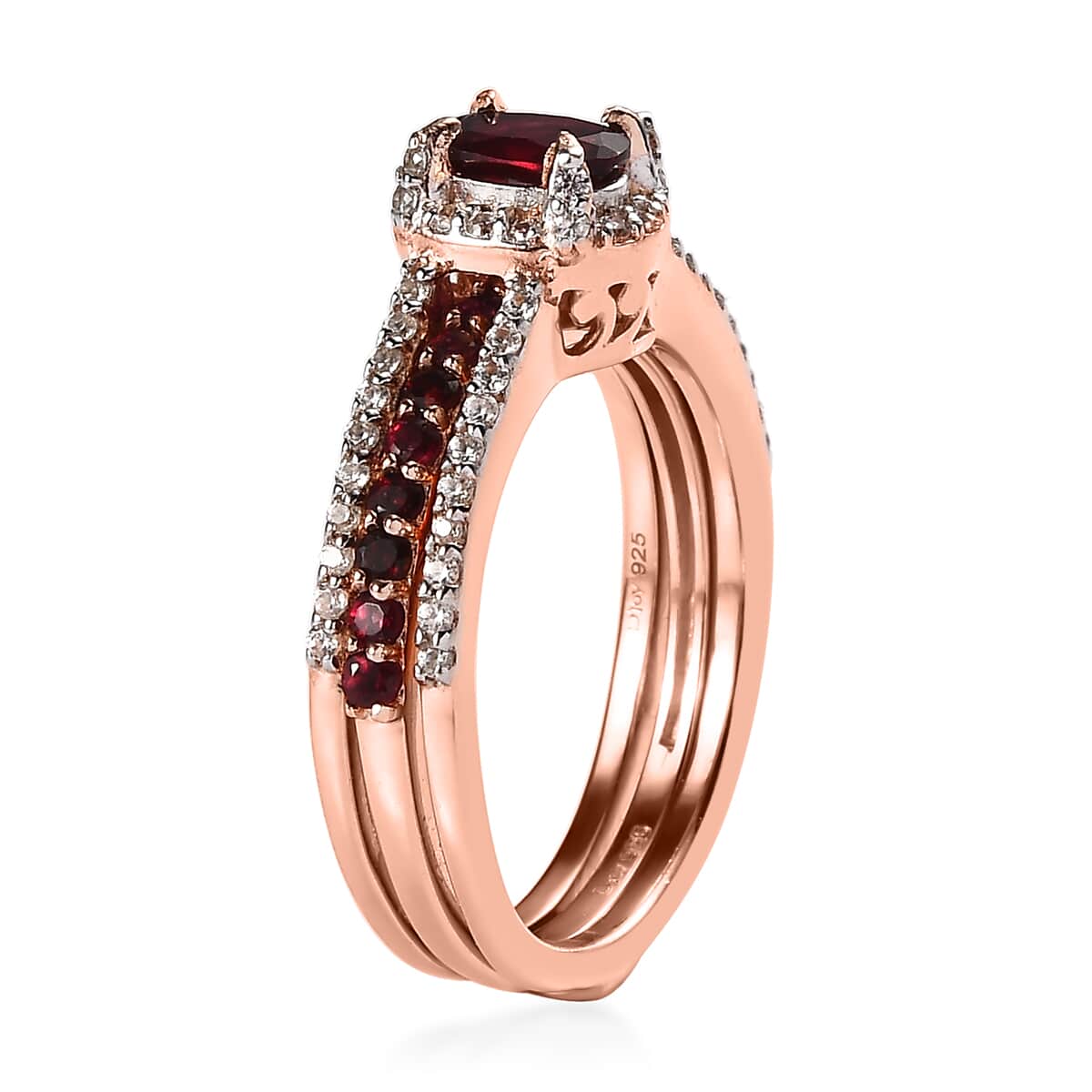 Arizona Anthill Garnet and Natural White Zircon Stackable Ring in Vermeil Rose Gold Over Sterling Silver (Size 8.0) 1.35 ctw image number 3