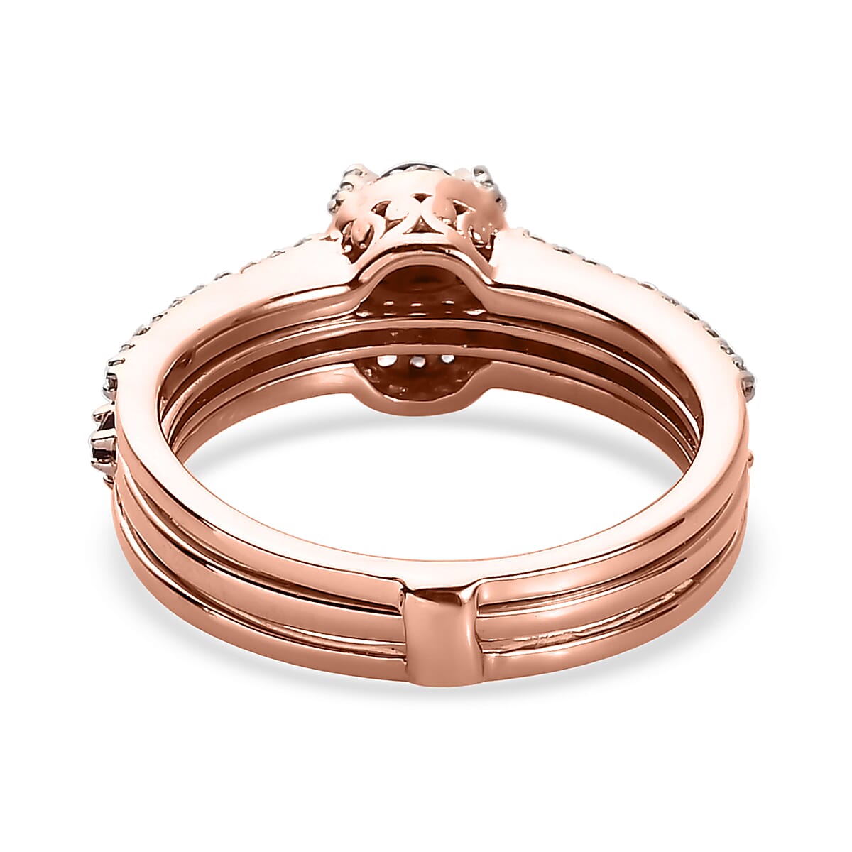 Premium Anthill Garnet and White Zircon Stackable Ring in Vermeil Rose Gold Over Sterling Silver (Size 10.0) 1.35 ctw