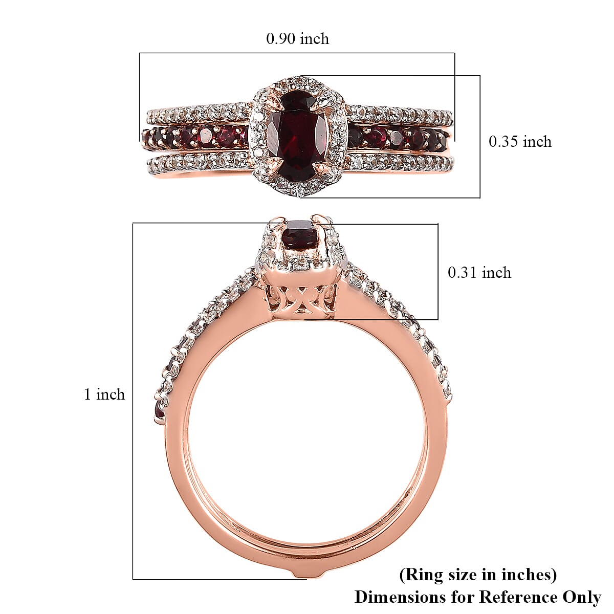 Premium Anthill Garnet and White Zircon Stackable Ring in Vermeil Rose Gold Over Sterling Silver (Size 10.0) 1.35 ctw