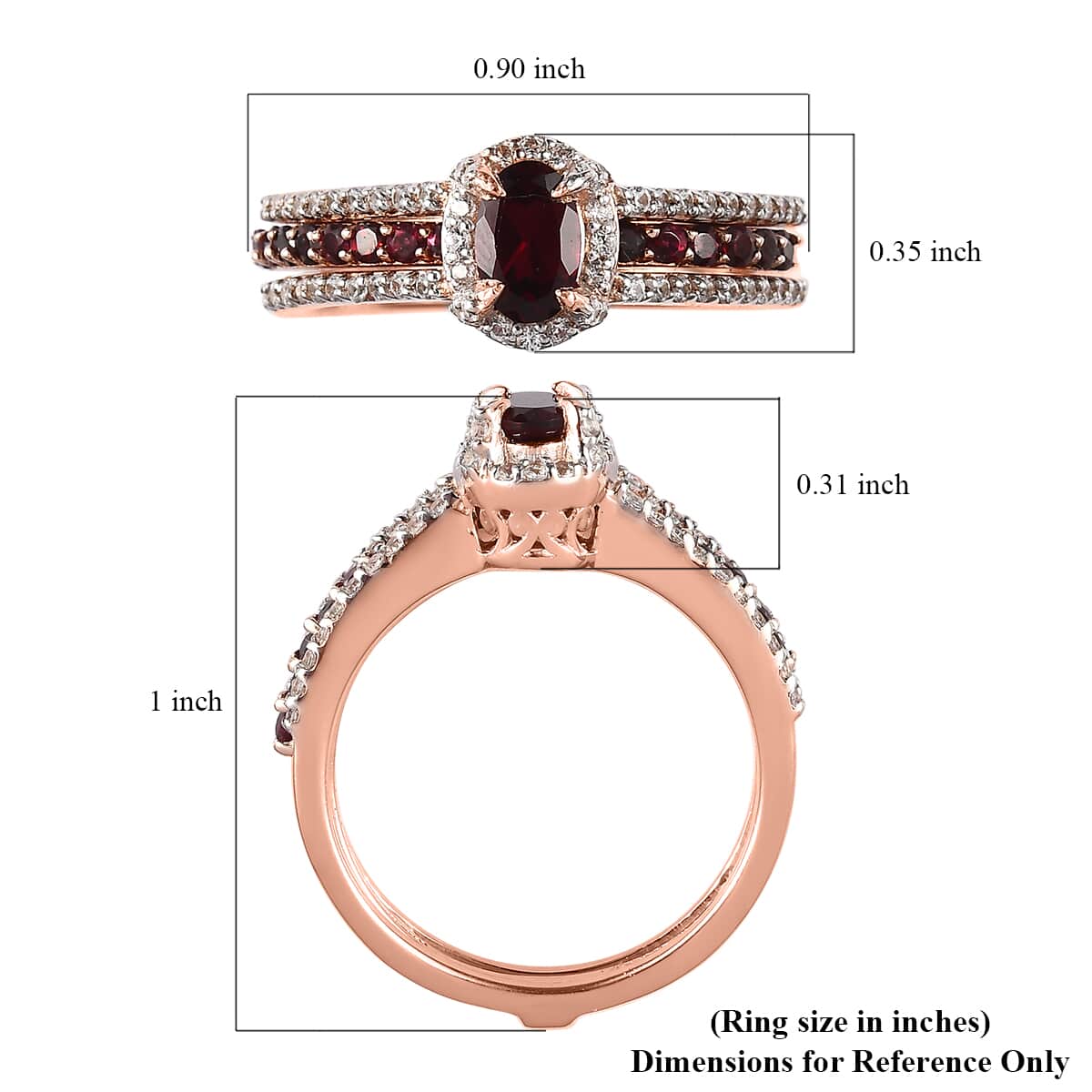 Arizona Anthill Garnet and Natural White Zircon Stackable Ring in Vermeil Rose Gold Over Sterling Silver (Size 8.0) 1.35 ctw image number 5