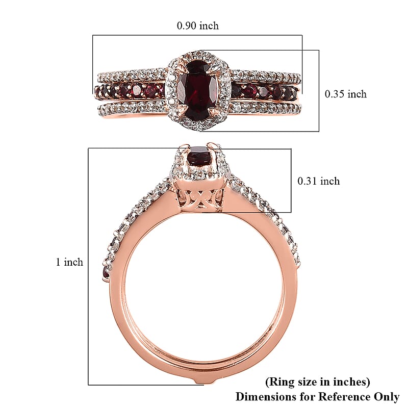 Premium Anthill Garnet and White Zircon Stackable Ring in Vermeil Rose Gold Over Sterling Silver (Size 10.0) 1.35 ctw