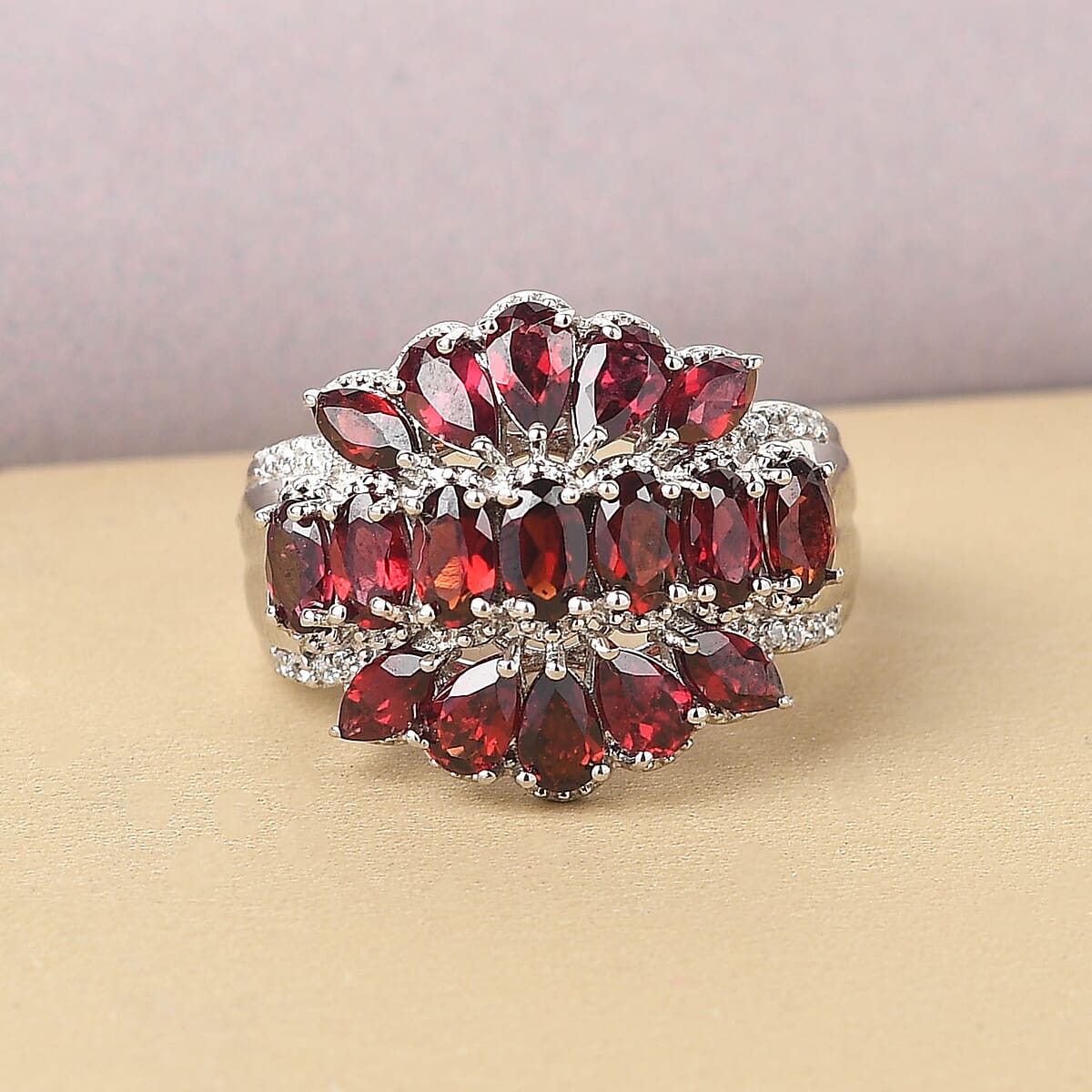 Anthill Garnet and Natural White Zircon Crown Ring in Platinum Over Sterling Silver (Size 8.0) 4.15 ctw image number 1