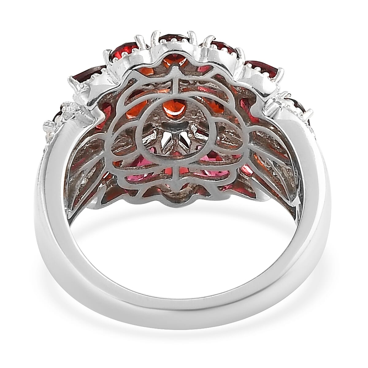 Anthill Garnet and Natural White Zircon Crown Ring in Platinum Over Sterling Silver (Size 8.0) 4.15 ctw image number 4