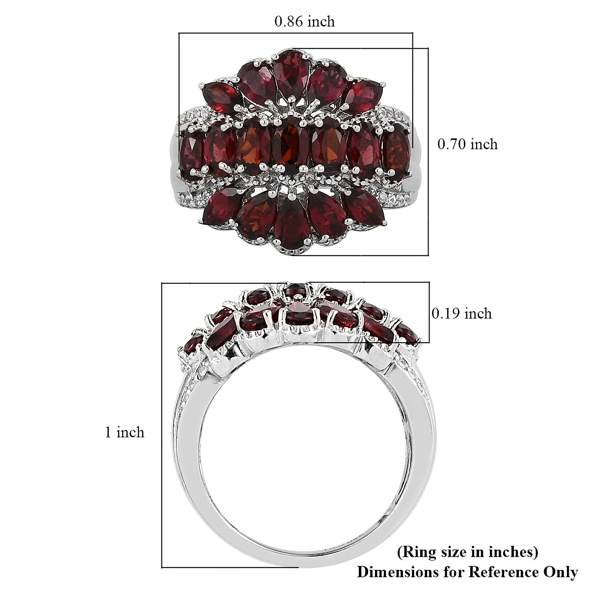 Anthill Garnet and Natural White Zircon Crown Ring in Platinum Over Sterling Silver (Size 8.0) 4.15 ctw image number 5
