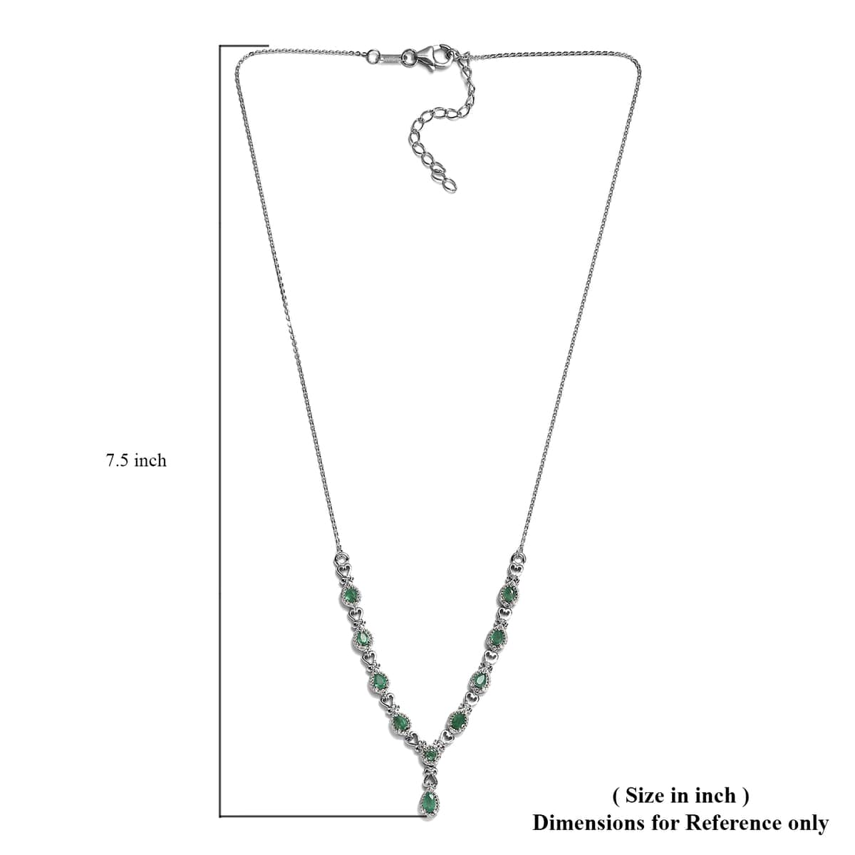 AAA Kagem Zambian Emerald Fancy Necklace 18 Inches in Platinum Over Sterling Silver 1.35 ctw image number 5