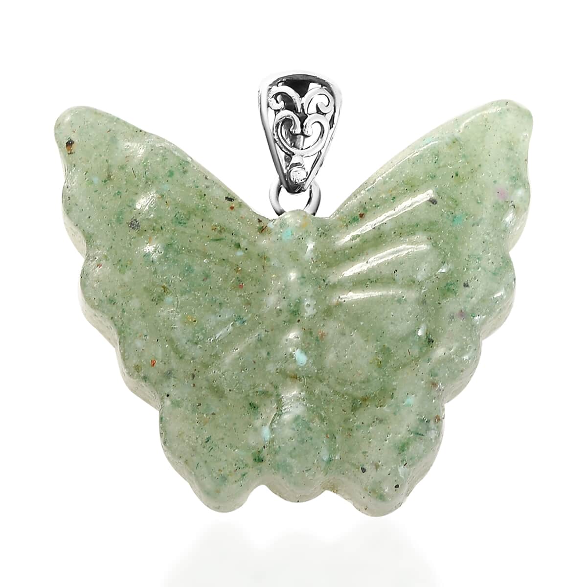 Freshened Green Aventurine Butterfly Pendant in Sterling Silver 39.00 ctw image number 0