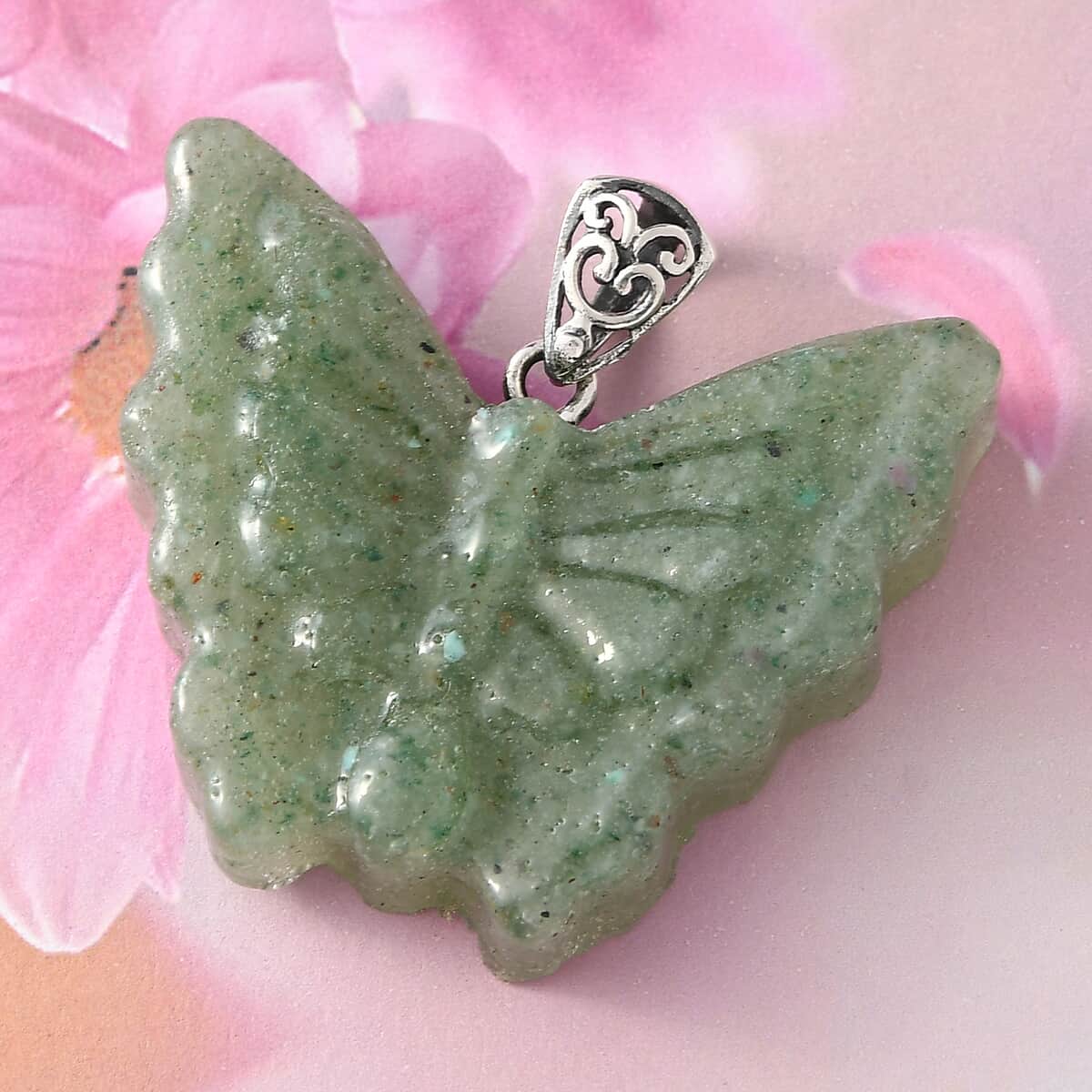 Freshened Green Aventurine Butterfly Pendant in Sterling Silver 39.00 ctw image number 1