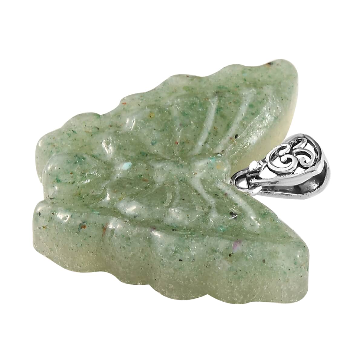 Freshened Green Aventurine Butterfly Pendant in Sterling Silver 39.00 ctw image number 2
