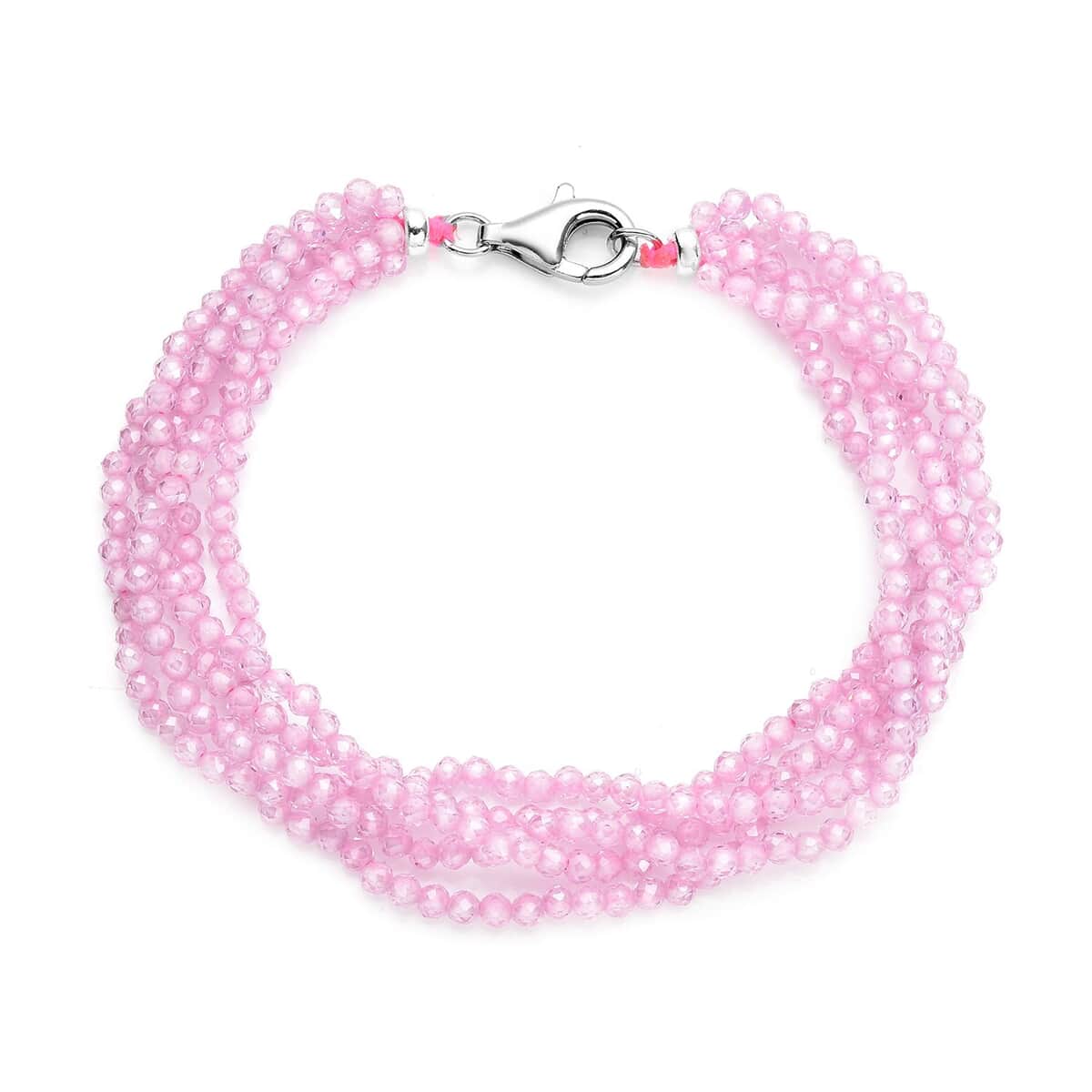 LUSTRO STELLA Finest Pink Color CZ Multi Row Beaded Bracelet with Lobster Clasp in Rhodium Over Sterling Silver (6.50 In) 49.00 ctw image number 0