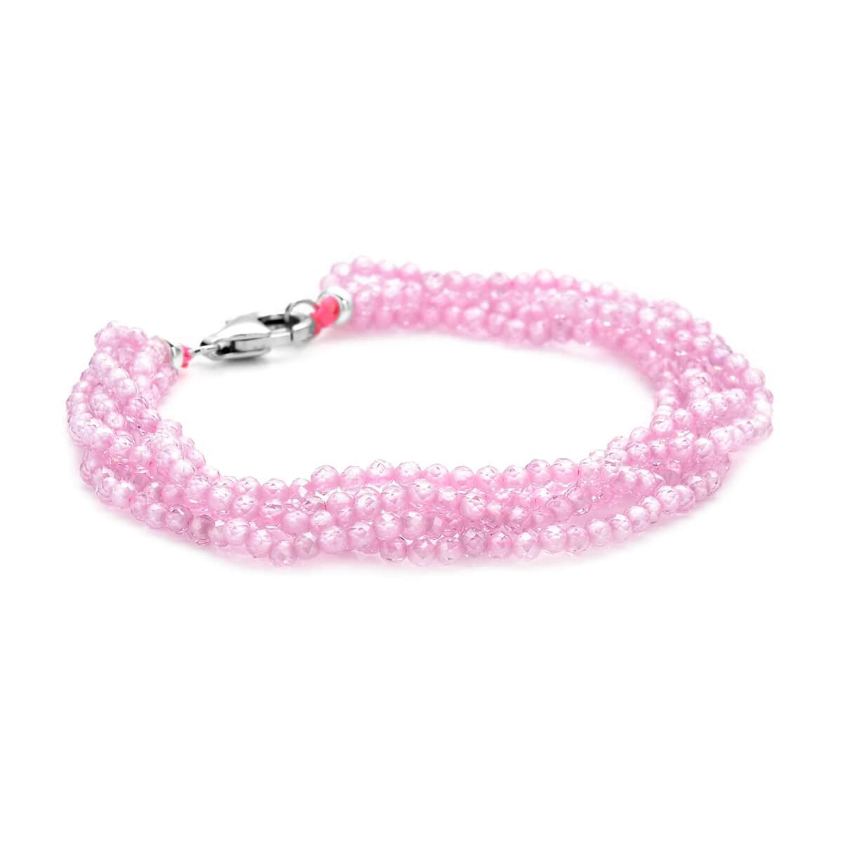 LUSTRO STELLA Finest Pink Color CZ Multi Row Beaded Bracelet with Lobster Clasp in Rhodium Over Sterling Silver (6.50 In) 49.00 ctw image number 2