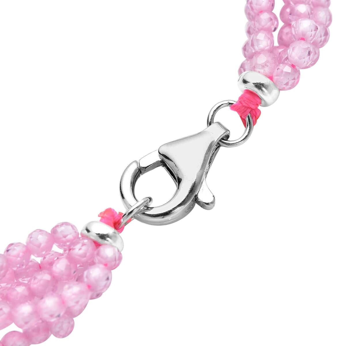 LUSTRO STELLA Finest Pink Color CZ Multi Row Beaded Bracelet with Lobster Clasp in Rhodium Over Sterling Silver (6.50 In) 49.00 ctw image number 4