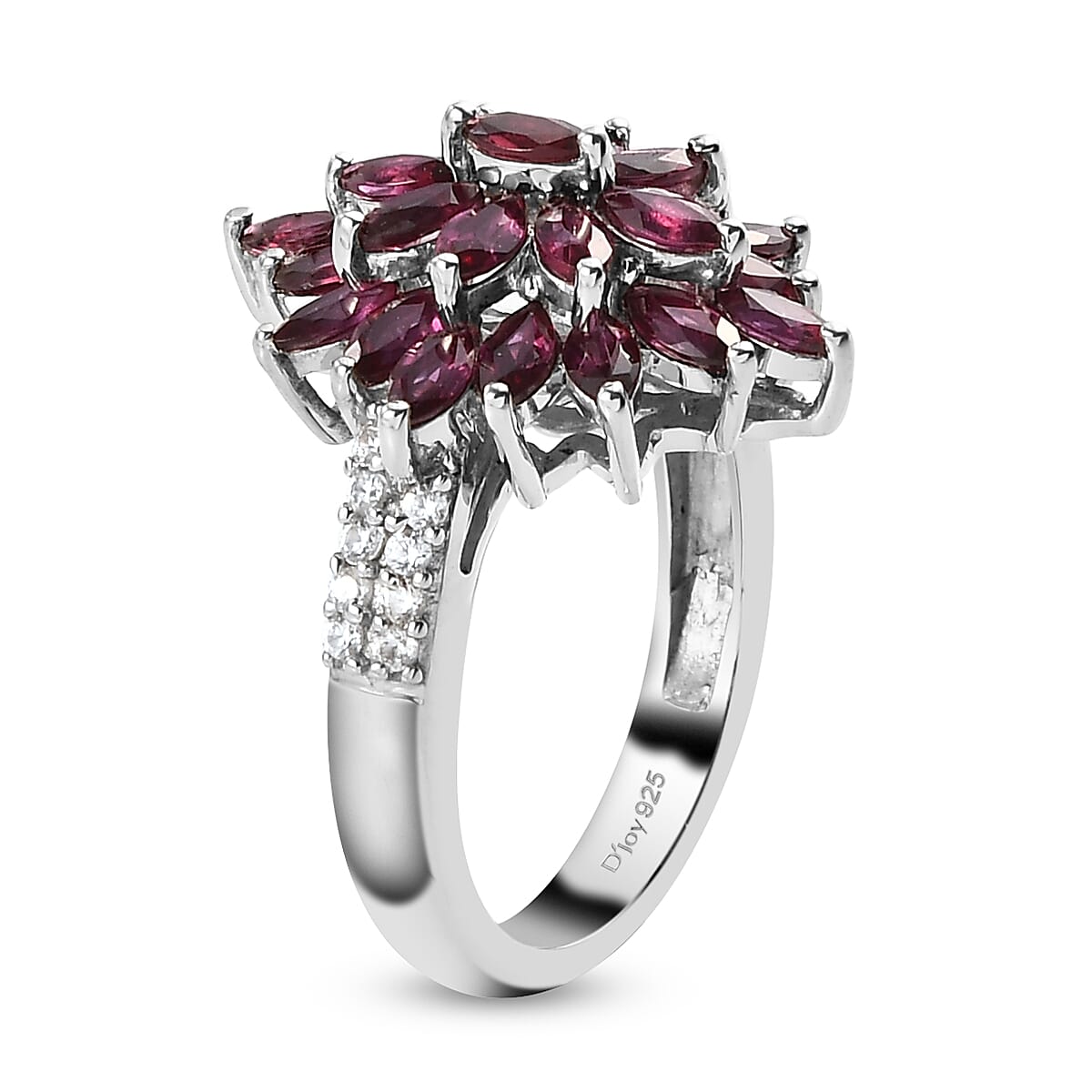 AMERICAN Arizona Anthill Garnet and Natural White Zircon Floral Ring in Platinum Over Sterling Silver (Size 9.0) 2.60 ctw image number 3