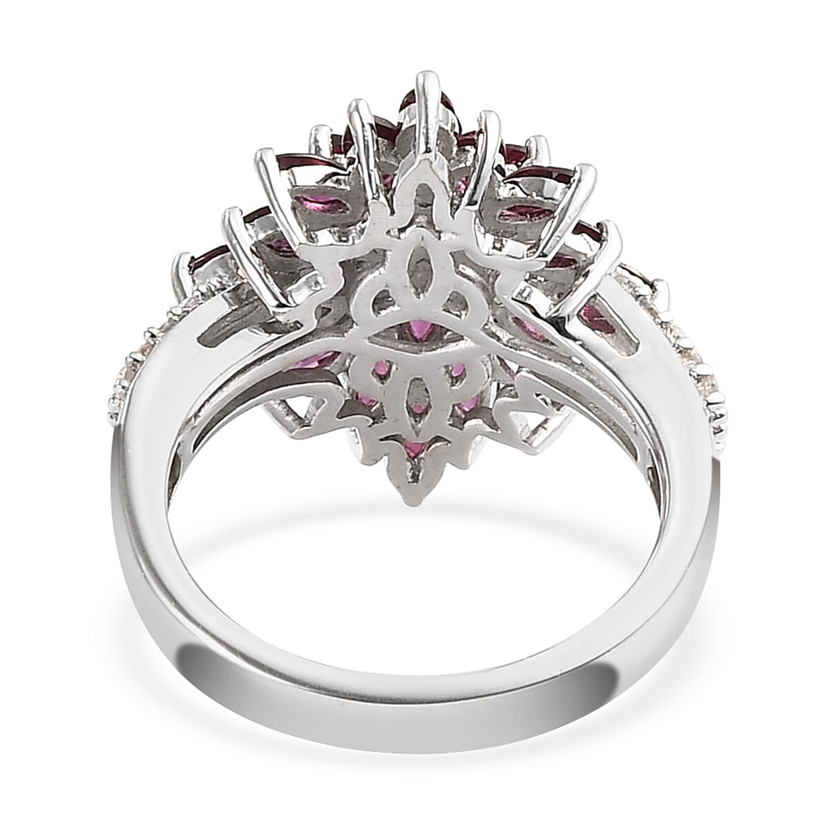 AMERICAN Arizona Anthill Garnet and Natural White Zircon Floral Ring in Platinum Over Sterling Silver (Size 9.0) 2.60 ctw image number 4