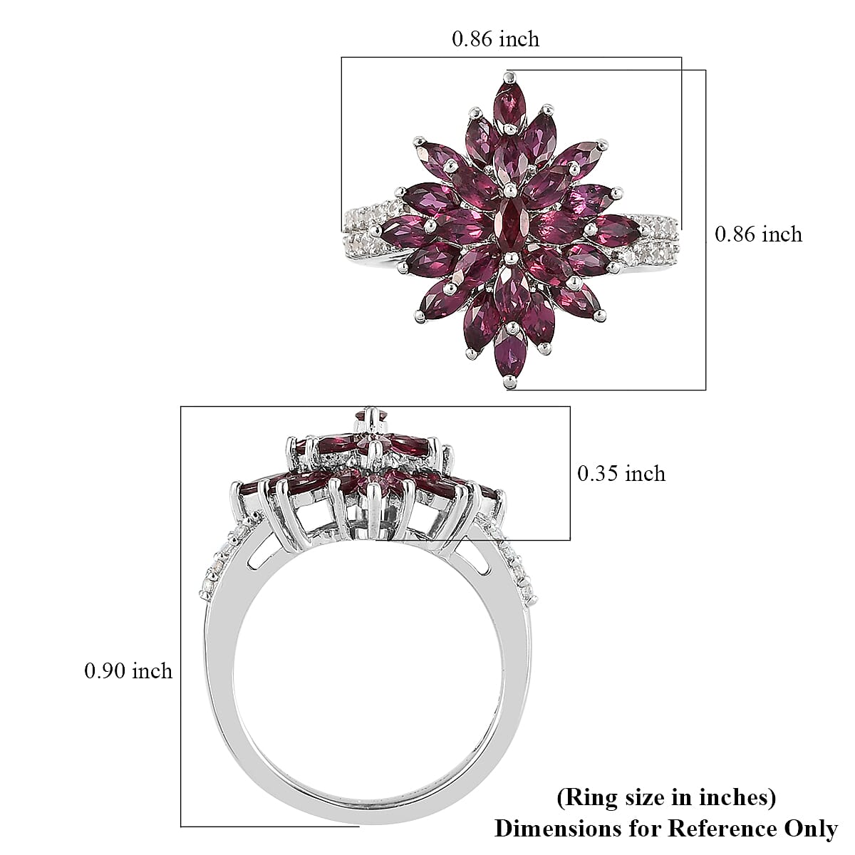AMERICAN Arizona Anthill Garnet and Natural White Zircon Floral Ring in Platinum Over Sterling Silver (Size 9.0) 2.60 ctw image number 5