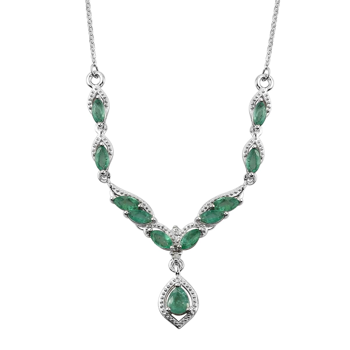 AAA Kagem Zambian Emerald and Natural White Zircon Necklace 18 Inches in Platinum Over Sterling Silver 1.50 ctw image number 0