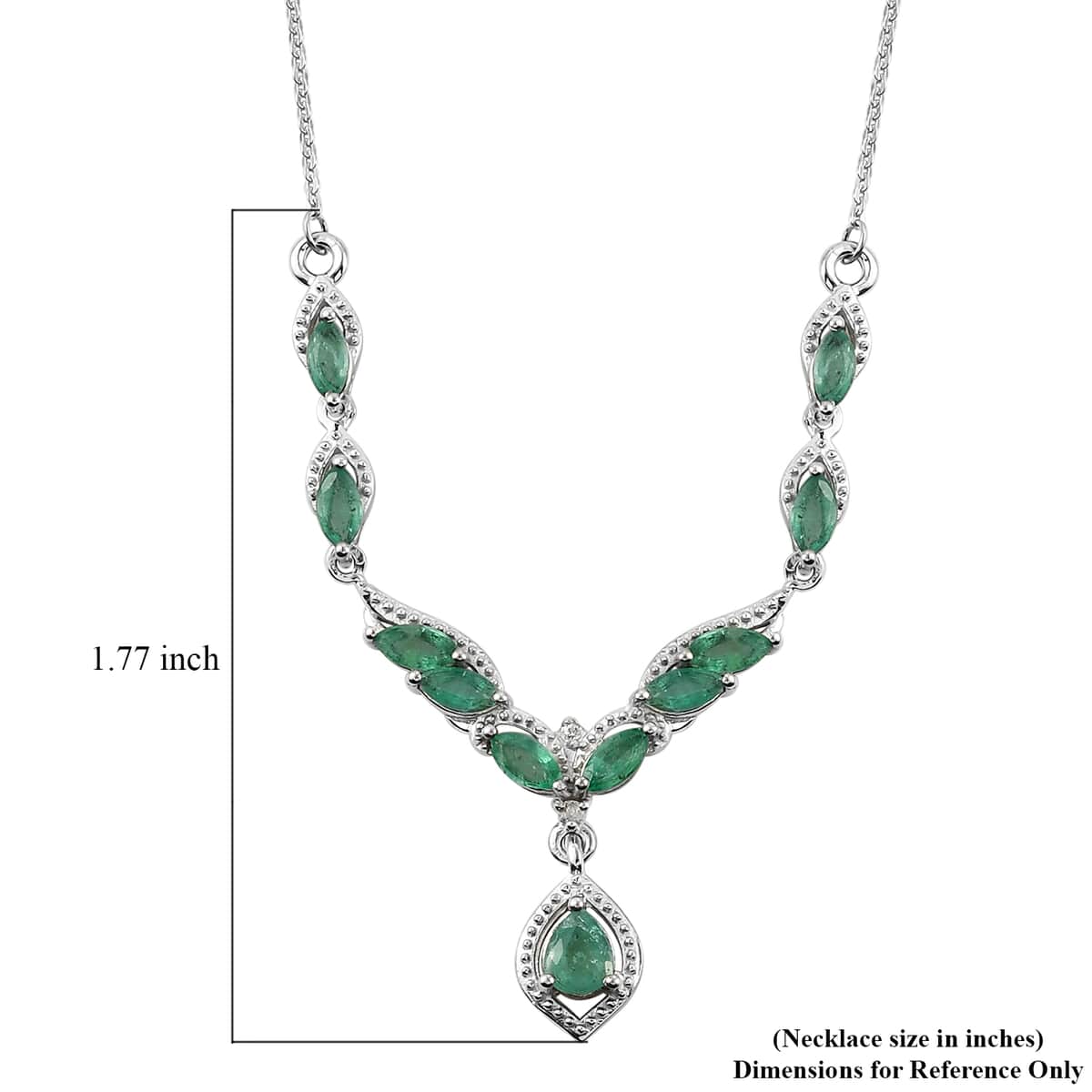 AAA Kagem Zambian Emerald and Natural White Zircon Necklace 18 Inches in Platinum Over Sterling Silver 1.50 ctw image number 5