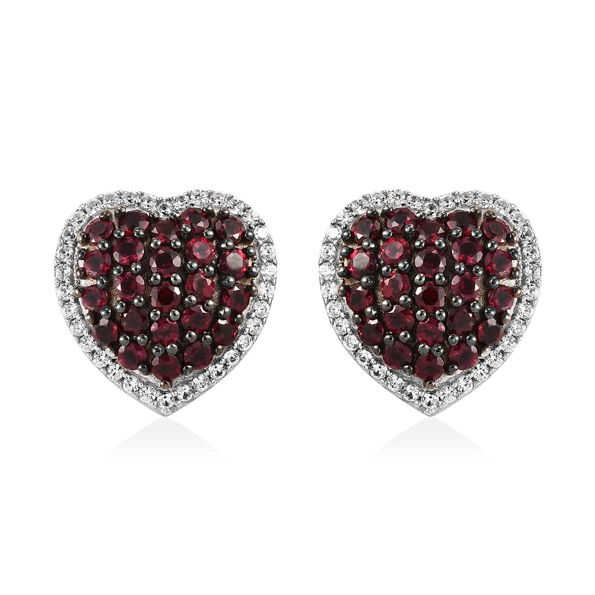 American Arizona Anthill Garnet and Natural White Zircon Heart Earrings in Platinum Over Sterling Silver 3.75 ctw image number 0