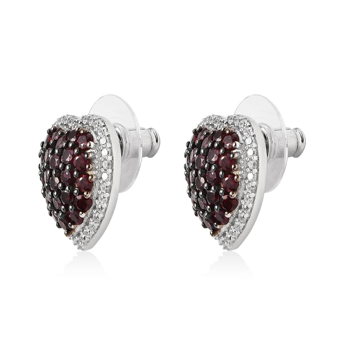 American Arizona Anthill Garnet and Natural White Zircon Heart Earrings in Platinum Over Sterling Silver 3.75 ctw image number 3
