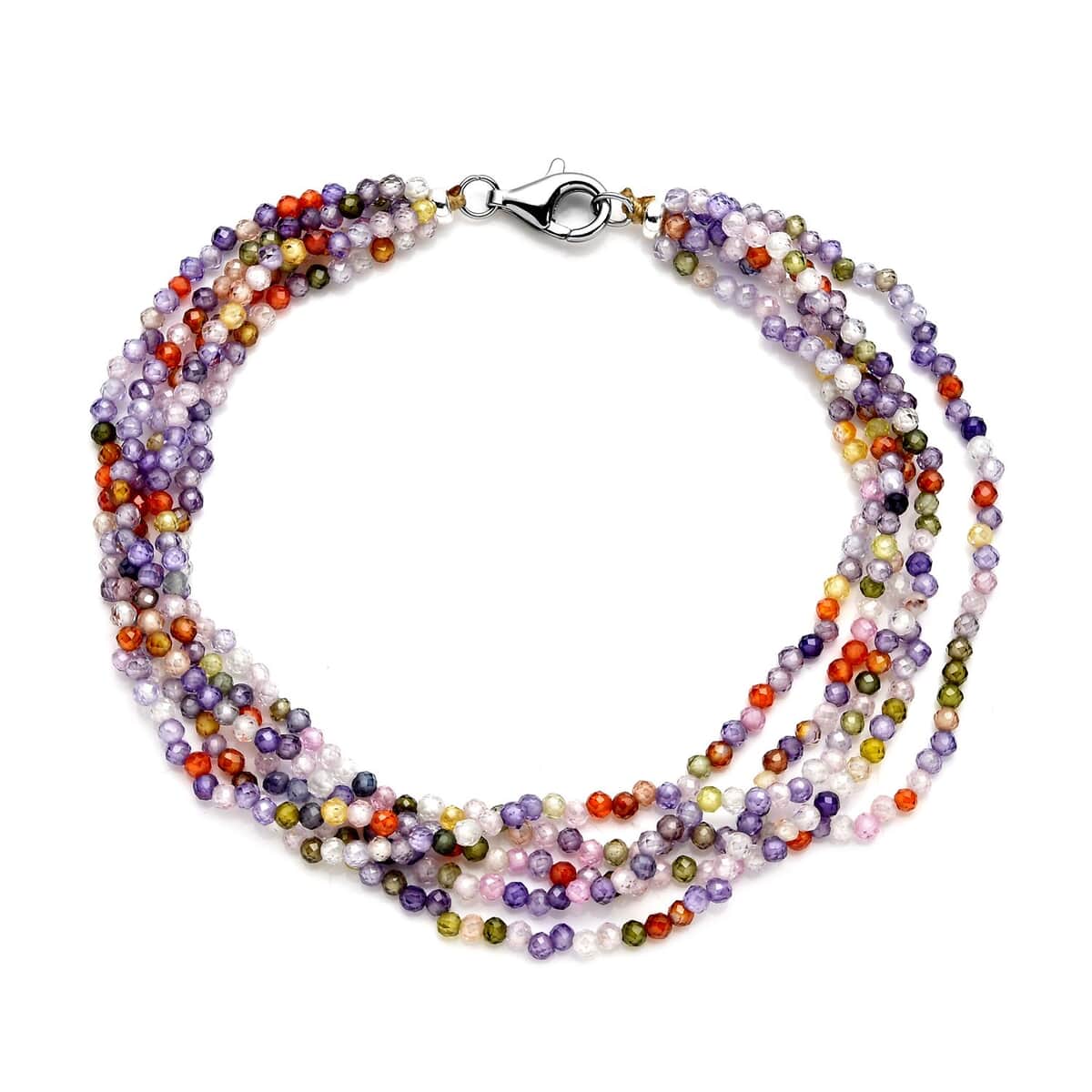 LUSTRO STELLA Finest Multi Color CZ Multi Row Beaded Bracelet with Lobster Clasp in Rhodium Over Sterling Silver (6.50 In) 49.00 ctw image number 0