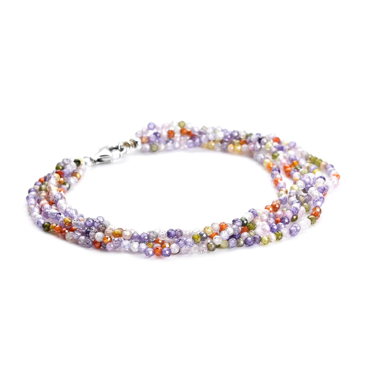 LUSTRO STELLA Finest Multi Color CZ Multi Row Beaded Bracelet with Lobster Clasp in Rhodium Over Sterling Silver (6.50 In) 49.00 ctw image number 2