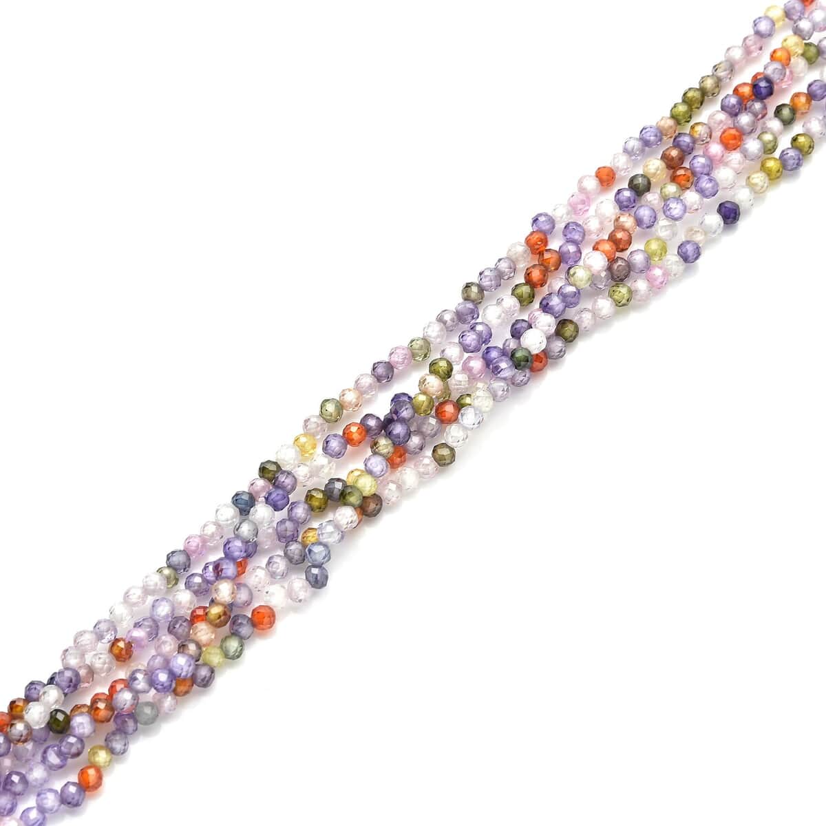 LUSTRO STELLA Finest Multi Color CZ Multi Row Beaded Bracelet with Lobster Clasp in Rhodium Over Sterling Silver (6.50 In) 49.00 ctw image number 3