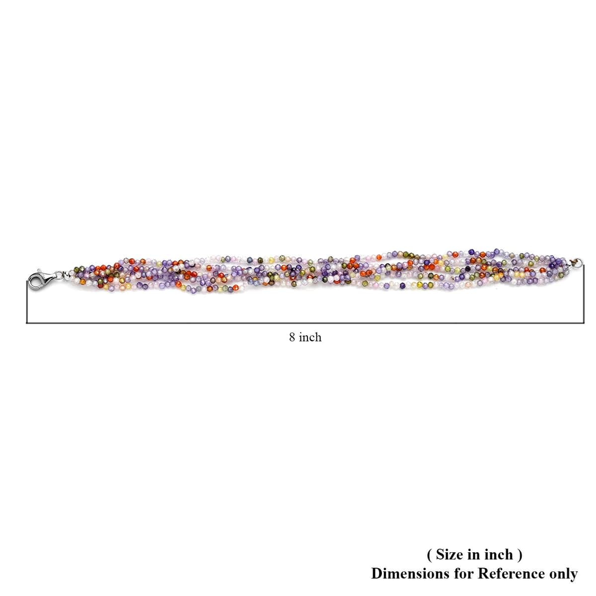 Lustro Stella Finest Multi Color CZ Multi Row Beaded Bracelet with Lobster Clasp in Rhodium Over Sterling Silver (7.25 In) 49.00 ctw image number 5