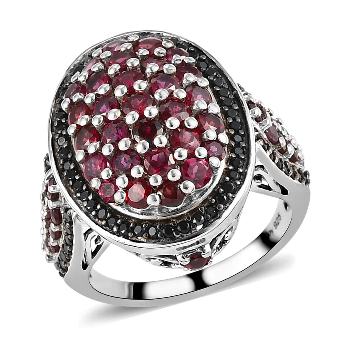 American Arizona Anthill Garnet and Thai Black Spinel Cluster Ring in Platinum Over Sterling Silver (Size 9.0) 7.15 Grams 3.75 ctw image number 0