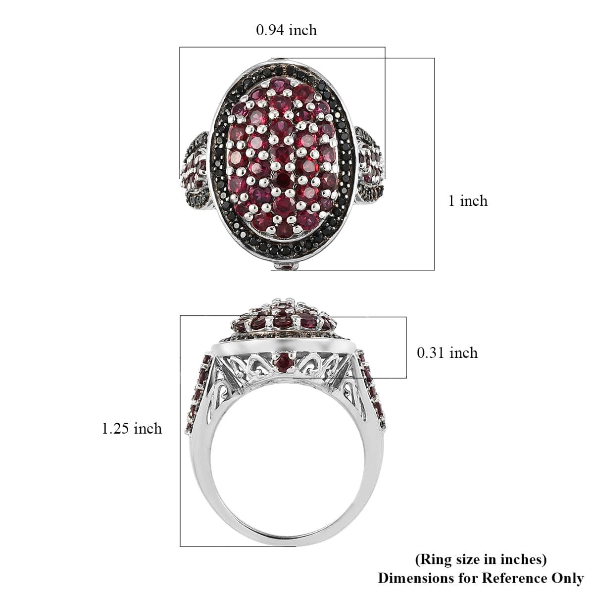 American Arizona Anthill Garnet and Thai Black Spinel Cluster Ring in Platinum Over Sterling Silver (Size 9.0) 7.15 Grams 3.75 ctw image number 5