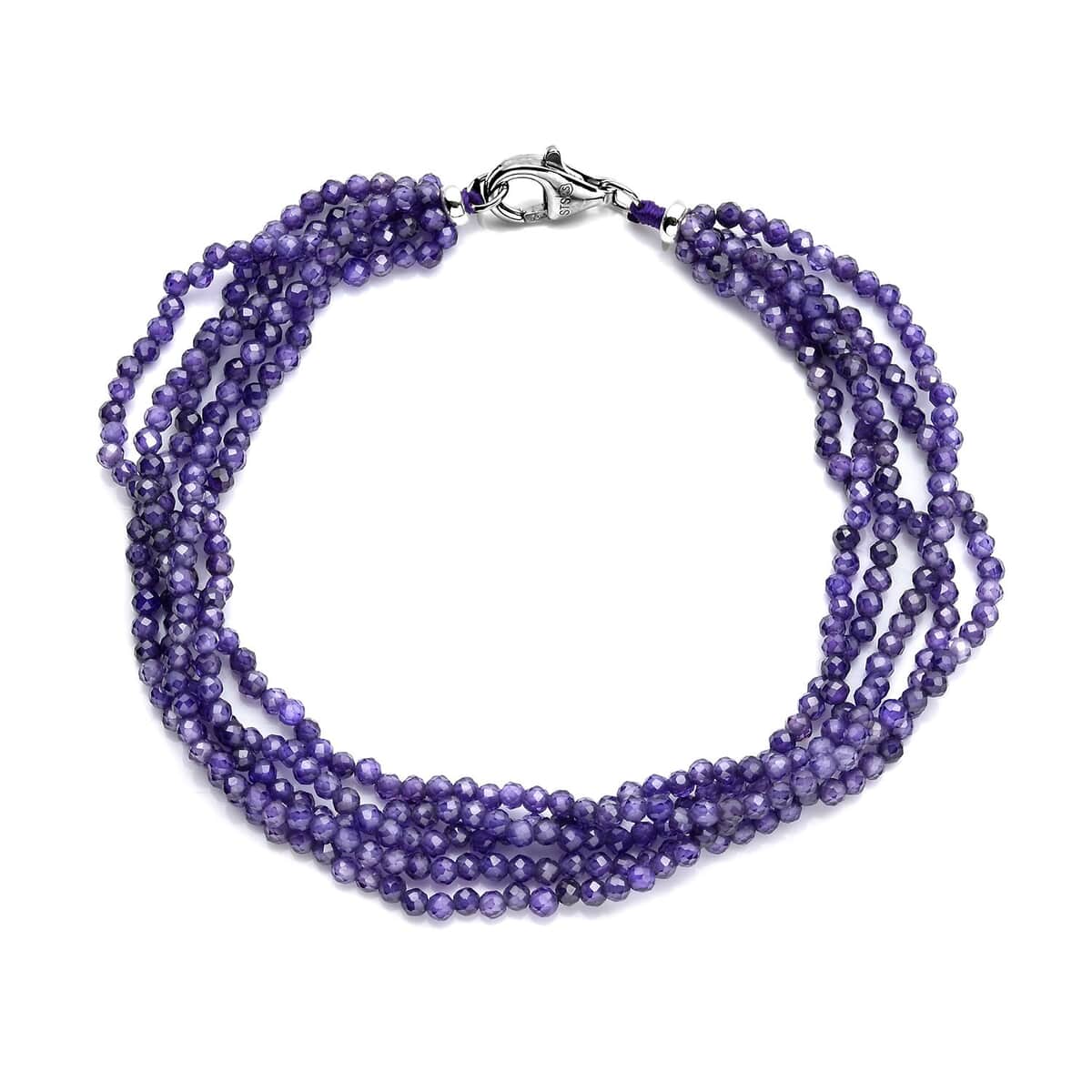 LUSTRO STELLA Finest Amethyst Color CZ Multi Row Beaded Bracelet with Lobster Clasp in Rhodium Over Sterling Silver (8.00 In) 49.00 ctw image number 0
