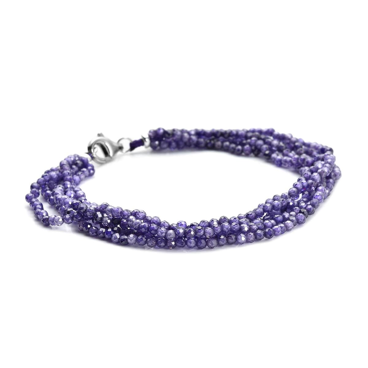 LUSTRO STELLA Finest Amethyst Color CZ Multi Row Beaded Bracelet with Lobster Clasp in Rhodium Over Sterling Silver (8.00 In) 49.00 ctw image number 2