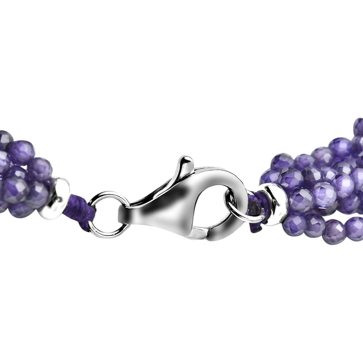 LUSTRO STELLA Finest Amethyst Color CZ Multi Row Beaded Bracelet with Lobster Clasp in Rhodium Over Sterling Silver (8.00 In) 49.00 ctw image number 4