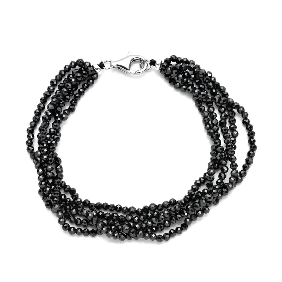 Lustro Stella Finest Black Color CZ Multi Row Beaded Bracelet with Lobster Clasp in Rhodium Over Sterling Silver (7.25 In) 49.00 ctw image number 0
