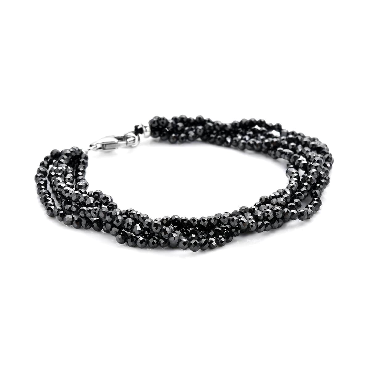 Lustro Stella Finest Black Color CZ Multi Row Beaded Bracelet with Lobster Clasp in Rhodium Over Sterling Silver (7.25 In) 49.00 ctw image number 2