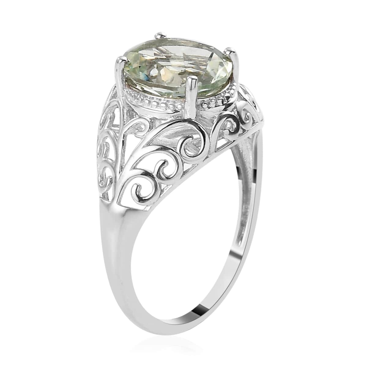 Montezuma Prasiolite Solitaire Ring in Platinum Over Sterling Silver (Size 7.0) 2.35 ctw image number 3