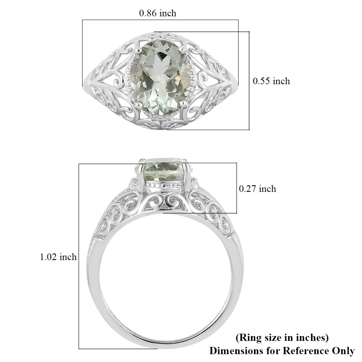 Montezuma Prasiolite Solitaire Ring in Platinum Over Sterling Silver (Size 7.0) 2.35 ctw image number 5