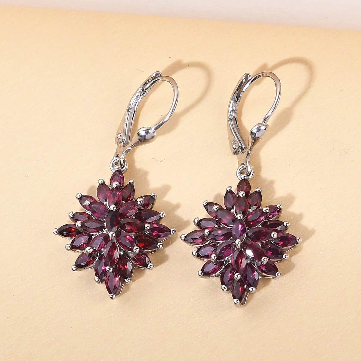 American Arizona Anthill Garnet Lever Back Spray Earrings in Platinum Over Sterling Silver 4.85 ctw image number 1