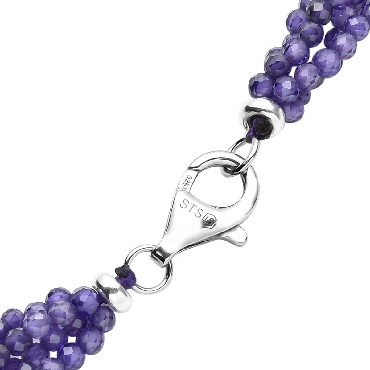 LUSTRO STELLA Finest Amethyst Color CZ Multi Row Beaded Necklace 20 Inches with Lobster Clasp in Rhodium Over Sterling Silver 140.50 ctw image number 4