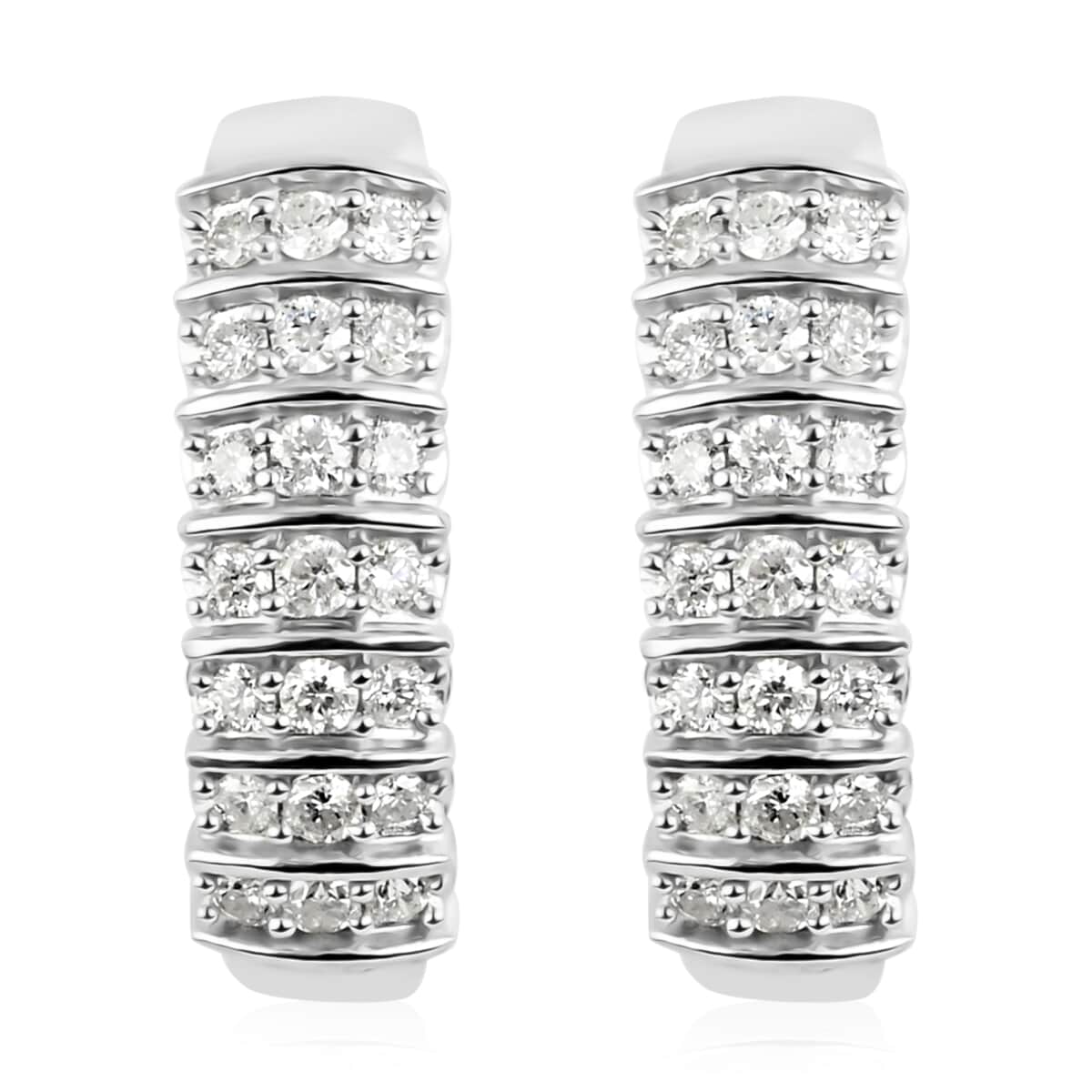 NY Closeout Diamond J-Hoop Earrings in Rhodium Over Sterling Silver 1.00 ctw image number 0