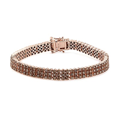 Natural Champagne Diamond 5.00 ctw 3 Row Bracelet in Vermeil Rose Gold Over Sterling Silver (7.25 In)