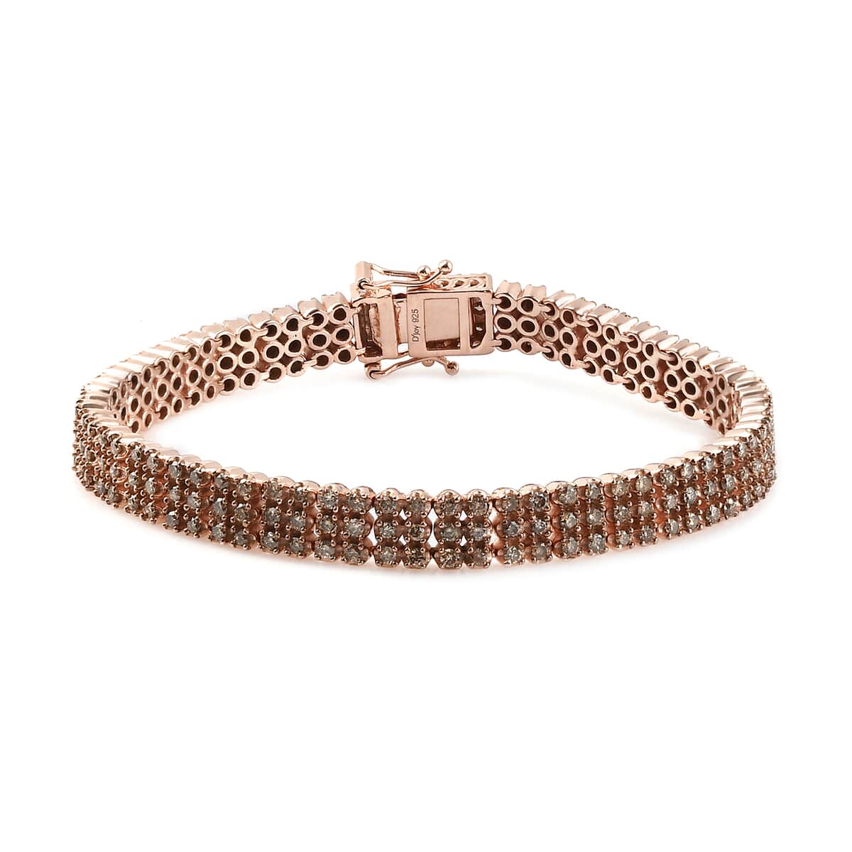 Natural Champagne Diamond 2 Row Bracelet in Vermeil Rose Gold Over Sterling Silver (7.25 In) 5.00 ctw image number 0